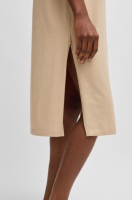 Robe en jersey &agrave; manches courtes avec d&eacute;tail logo, Beige clair