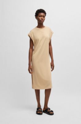 Robe en jersey &agrave; manches courtes avec d&eacute;tail logo, Beige clair