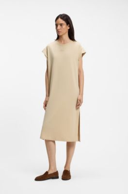 Cap-sleeve jersey dress with logo detail, Light Beige