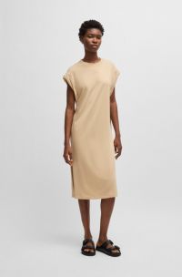 Cotton-blend dress with handwritten logo, Light Beige