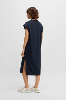 Cap-sleeve jersey dress with logo detail, Dark Blue
