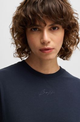 Cap-sleeve jersey dress with logo detail, Dark Blue