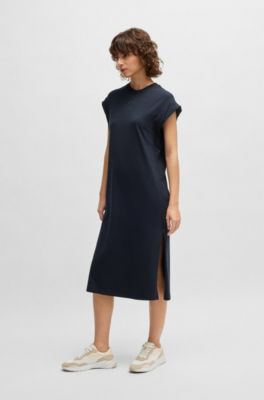 Cap-sleeve jersey dress with logo detail, Dark Blue