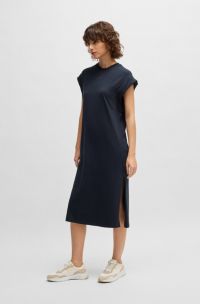 Kleid aus Baumwoll-Mix mit handgeschriebenem Logo, Dunkelblau