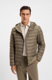 Veste matelassée déperlante en duvet, Brun chiné