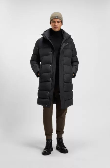 Longline water-repellent padded jacket with hood