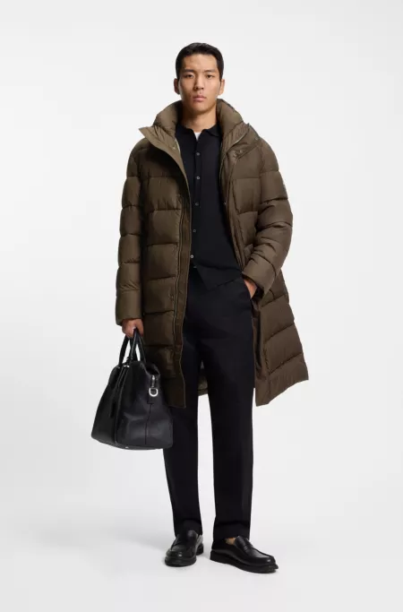 Longline water-repellent padded jacket with hood