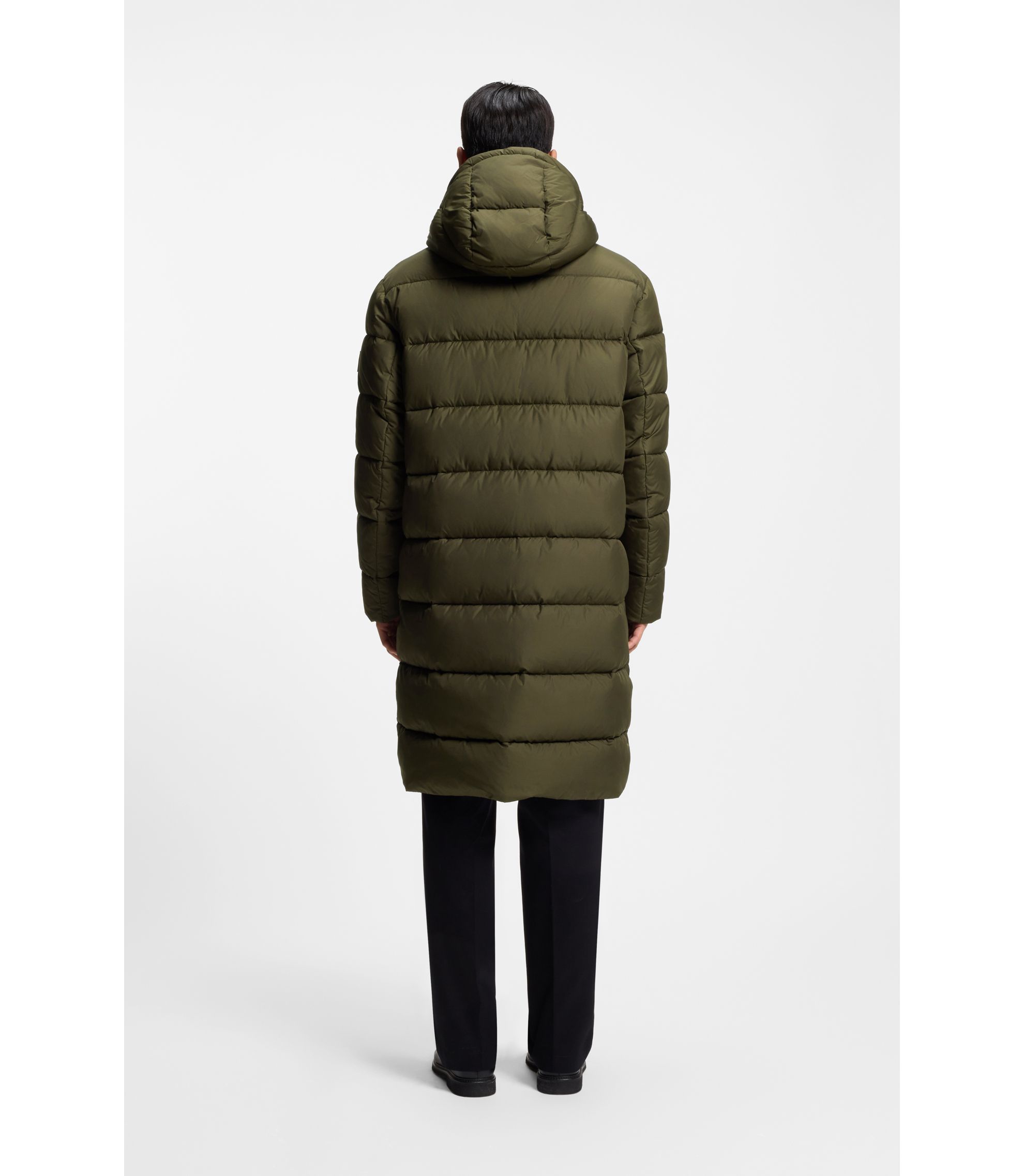 BOSS - はっ水ロングパデッドジャケット フード付き - オリーブ