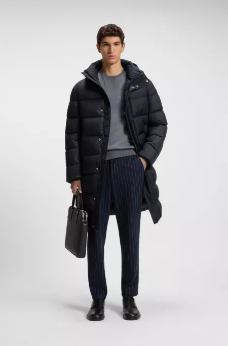 Longline water-repellent padded jacket with hood