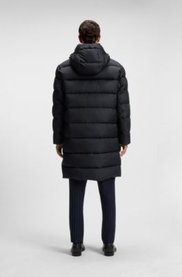 Longline water-repellent padded jacket with hood, Dark Blue