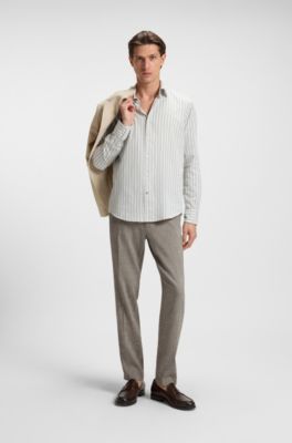 Regular-fit trousers in a linen blend, Dark Green