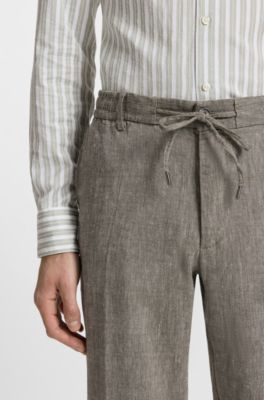 Regular-fit trousers in a linen blend, Dark Green