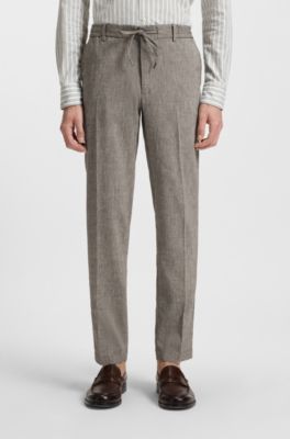 Regular-fit trousers in a linen blend, Dark Green