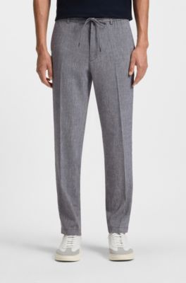 Regular-fit trousers in a linen blend, Dark Blue