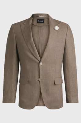 Slim-fit blazer in linen canvas, Dark Brown