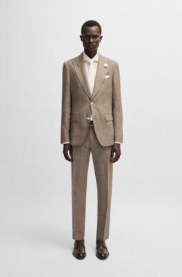 Slim-fit blazer van linnen canvas, Donkerbruin