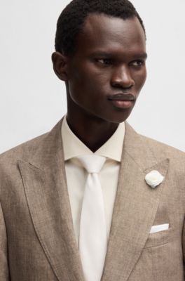 Slim-fit blazer in linen canvas, Dark Brown