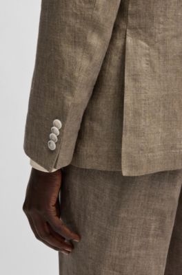 Slim-fit blazer van linnen canvas, Donkerbruin