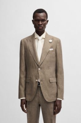 Slim-fit blazer in linen canvas, Dark Brown