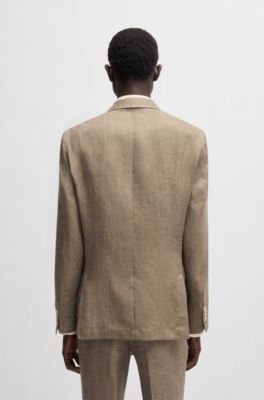 Slim-fit blazer van linnen canvas, Donkerbruin