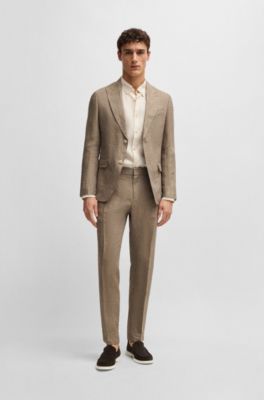 Formal trousers in linen canvas, Dark Brown
