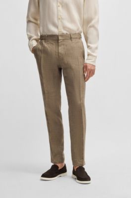 Formal trousers in linen canvas, Dark Brown