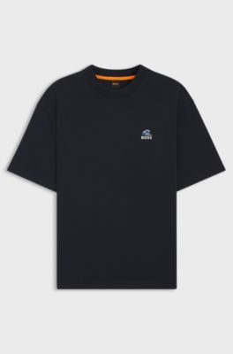 Slub-cotton T-shirt with rear graphic print, Dark Blue
