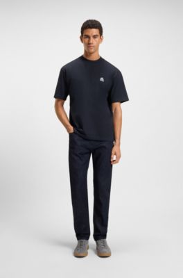 Slub-cotton T-shirt with rear graphic print, Dark Blue