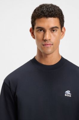 Slub-cotton T-shirt with rear graphic print, Dark Blue