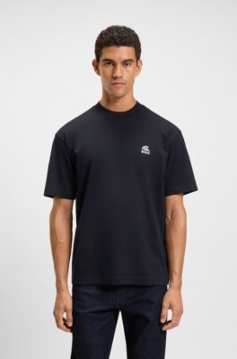 Slub-cotton T-shirt with rear graphic print, Dark Blue