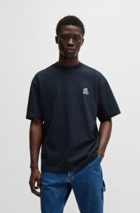 Slub-cotton T-shirt with rear graphic print, Dark Blue