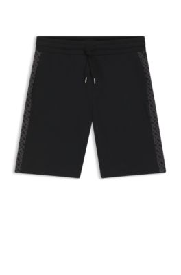 Cotton-blend shorts with monogram-pattern panels, Black