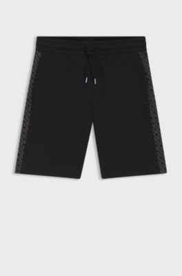 Cotton-blend shorts with monogram-pattern panels, Black