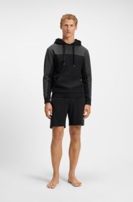 Cotton-blend shorts with monogram-pattern panels, Black