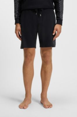 Cotton-blend shorts with monogram-pattern panels, Black