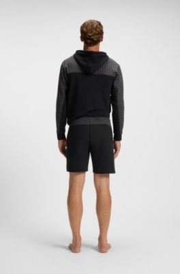 Cotton-blend shorts with monogram-pattern panels, Black