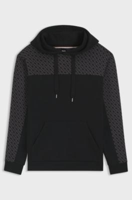 Cotton-blend hoodie with monogram pattern, Black