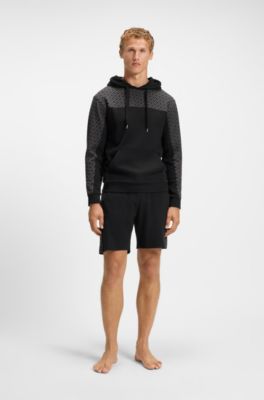 Cotton-blend hoodie with monogram pattern, Black