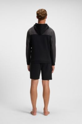 Cotton-blend hoodie with monogram pattern, Black