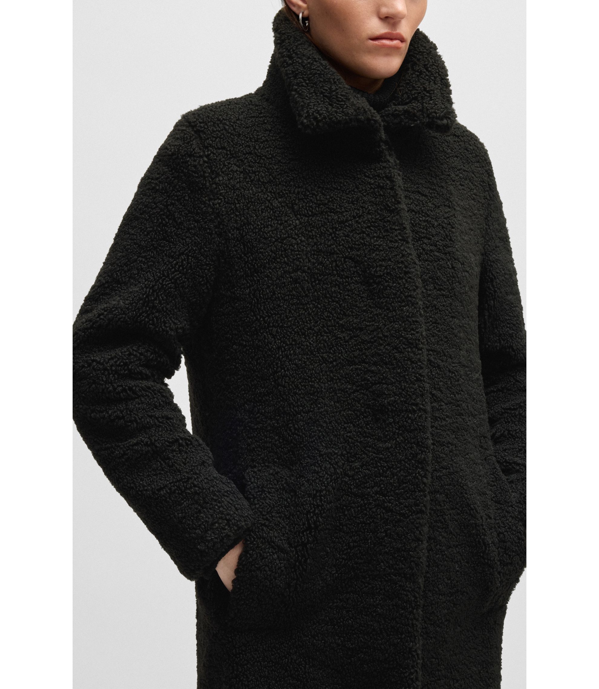 Hugoo ブラック BOSS - Formal coat in soft teddy - Black