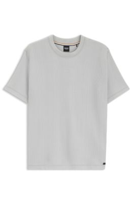 Cotton-blend T-shirt with waffle structure, Light Grey
