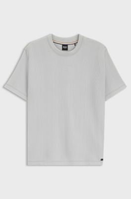 T-shirt van katoenmix met wafelstructuur, Lichtgrijs