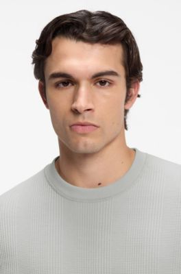 Cotton-blend T-shirt with waffle structure, Light Grey