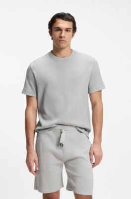 Cotton-blend T-shirt with waffle structure, Light Grey