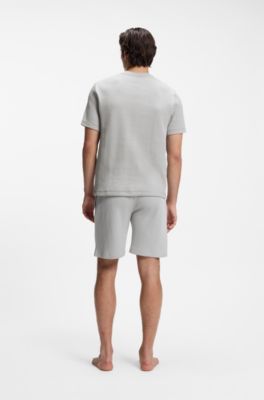 Cotton-blend T-shirt with waffle structure, Light Grey