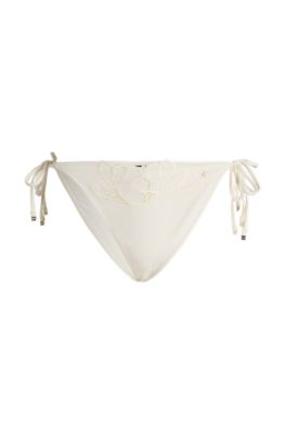 Tie-side bikini bottoms with embroidered details, White