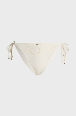 Tie-side bikini bottoms with embroidered details, White