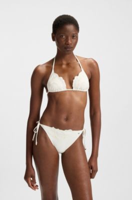 Tie-side bikini bottoms with embroidered details, White