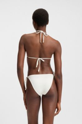 Tie-side bikini bottoms with embroidered details, White