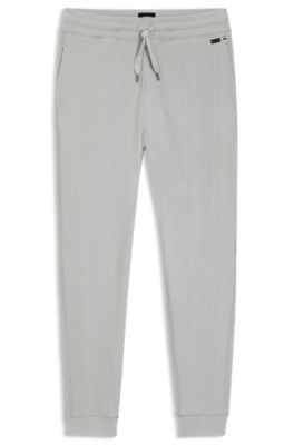 Cotton-blend tracksuit bottoms with waffle structure, Light Grey